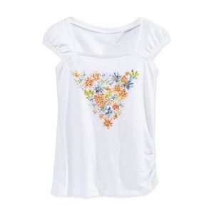 New! GUESS Girls' Rhinestone Floral Logo Cotton Top Tee T-Shirt Blouse White